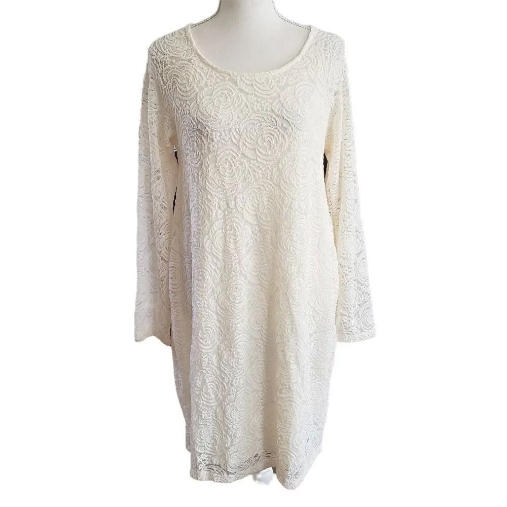 NWT Pink Blush Ivory Lace Long Sleeve Shift Dress MEDIUM